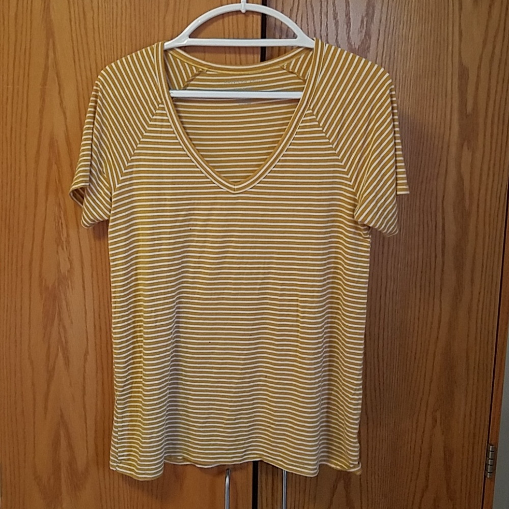 Yellow and white stripe vneck